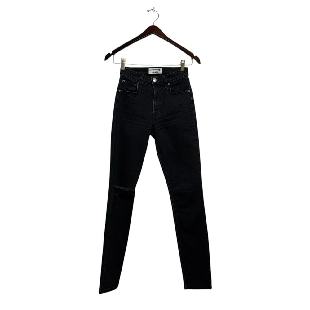 REFORMATION High & Skinny Jean Faded Black Destroyed 23 - Picture 4 of 9